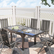7 Piece Outdoor Dining Set Extendable Table and 6 Folding Chairs Grey by Outsunny