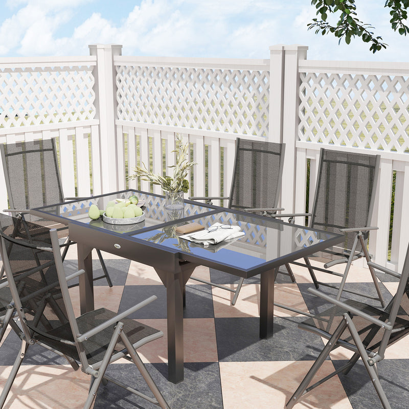 7 Piece Outdoor Dining Set Extendable Table and 6 Folding Chairs Grey by Outsunny