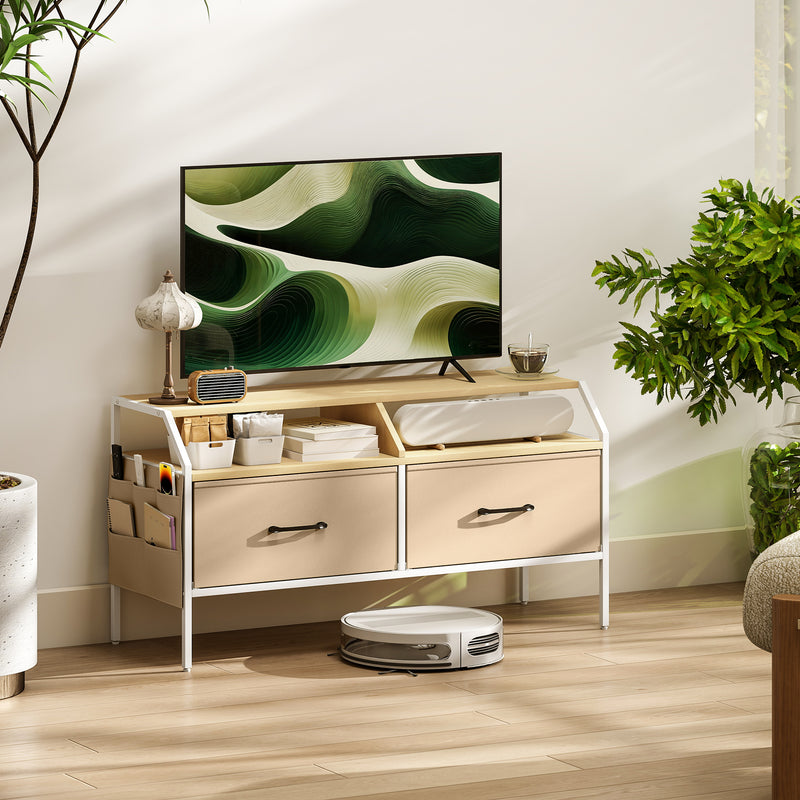 TV Stand Cabinet for 55 Inch TVs with Storage Drawers and Shelves for Living Room, Natural Wood