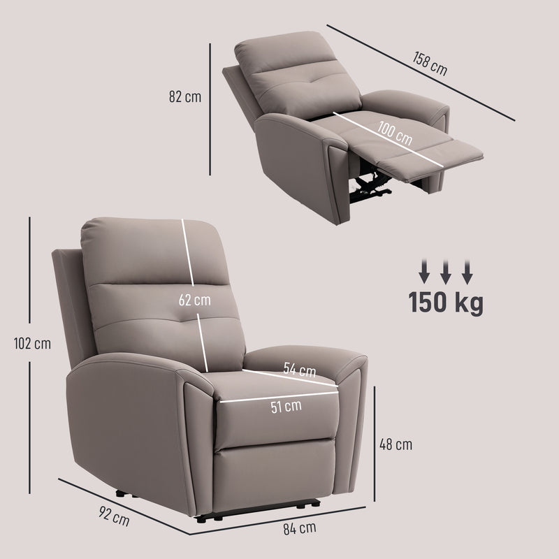 Manual Recliner Armchair with Adjustable Leg Rest for Lounge or Bedroom Comfort, Grey