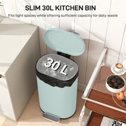 Green 30 Litre Curved Kitchen Bin with Soft Close Lid Ideal for Home or Office Use