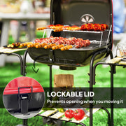 Red Portable Charcoal BBQ Grill with Large Cooking Area Shelves and Wheels by Outsunny