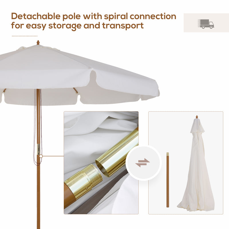 Cream 3.3m Elegant Wooden Garden Parasol for Outdoor Shade by Outsunny