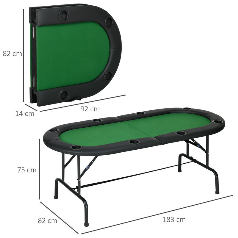 Foldable Poker Table for 8 Players with Cup Holders and Padded Rails Green