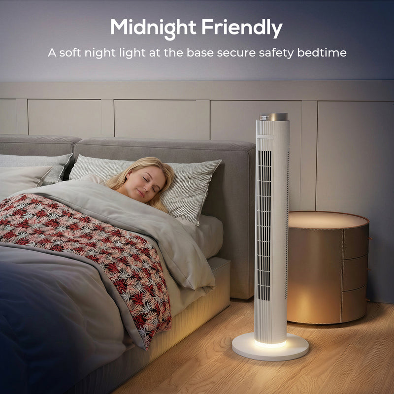 Tower Fan with Quiet Sleep Mode and App Control for Bedrooms and Living Rooms White