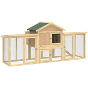 Wooden Outdoor Chicken Coop with Run and Nesting Box for Easy Egg Collection and Cleaning, Natural Wood Green PawHut