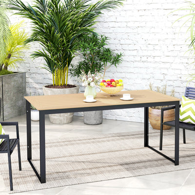 Rectangular 6 Seater Outdoor Dining Table with Slatted Teak Top and Metal Frame by Outsunny