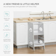 Grey Toddler Kitchen Step Stool With Adjustable Platform For Safe Independent Standing