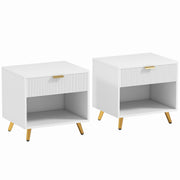 HOMCOM Bedside Tables Set of 2, Bedside Cabinets With Drawer and Open Compartment, Nightstands With Handle for Bedroom, Living Room, White AOSOM