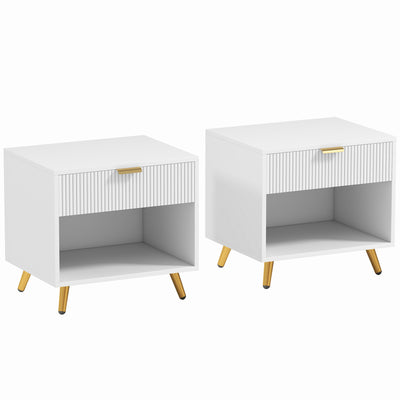 HOMCOM Bedside Tables Set of 2, Bedside Cabinets With Drawer and Open Compartment, Nightstands With Handle for Bedroom, Living Room, White AOSOM