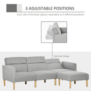 L Shaped Linen Fabric Corner Sofa Bed with Footstool and Wooden Legs for Living Room Light Grey
