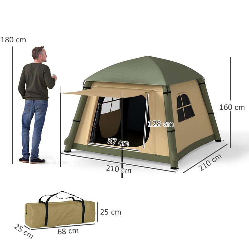 Inflatable 2 Person Camping Tent Quick Pitch Waterproof Shelter With Air Pump Brown