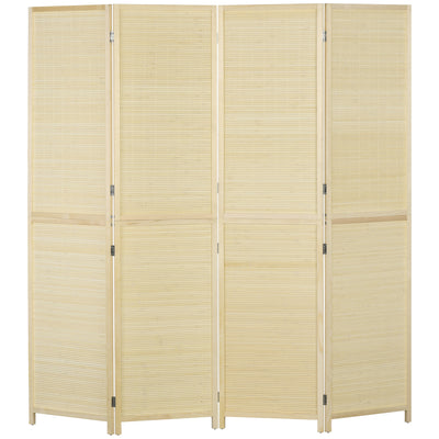 Bamboo Room Divider 4 Panel Folding Screen for Privacy and Space Separation Natural Wood AOSOM
