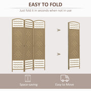 Folding Room Divider with Handwoven Panels for Flexible Privacy, Natural Wood Homcom