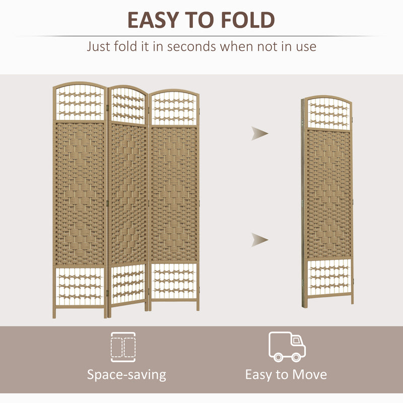 Folding Room Divider with Handwoven Panels for Flexible Privacy, Natural Wood Homcom