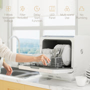 Compact Tabletop Dishwasher with 6L Capacity and Multiple Wash Programs, White