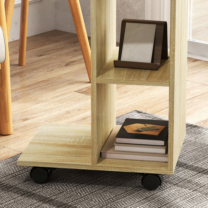 C-Shaped End Table with Storage Shelves and Wheels for Home or Office by HOMCOM
