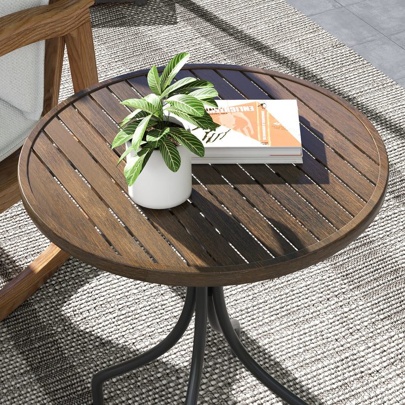 Brown 66cm Galvanised Steel Round Garden Table for Patio and Outdoor Use by Outsunny