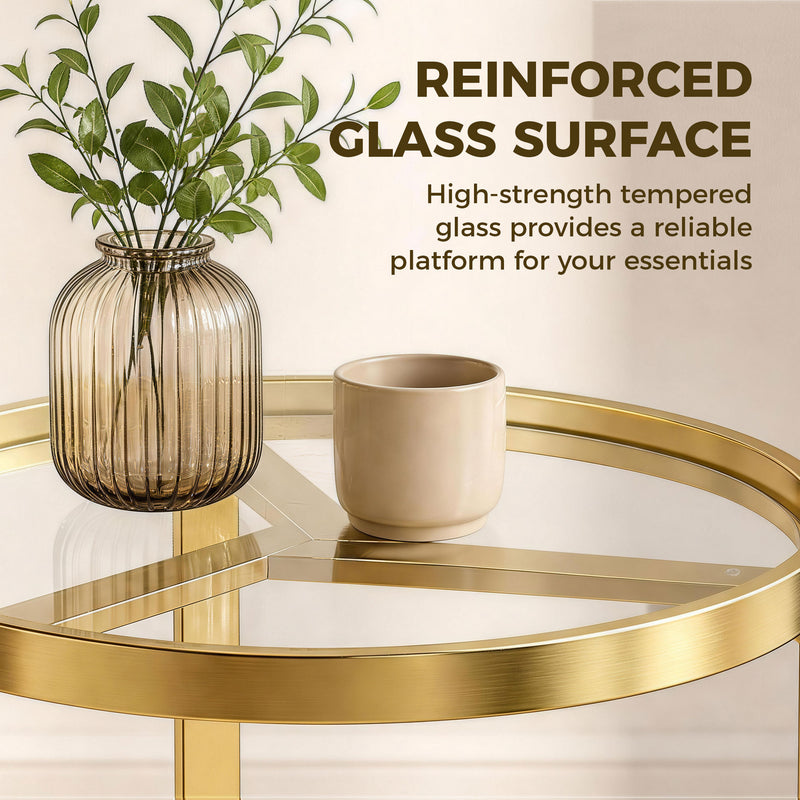 Side Table for Small Spaces with Easy Clean Glass Top