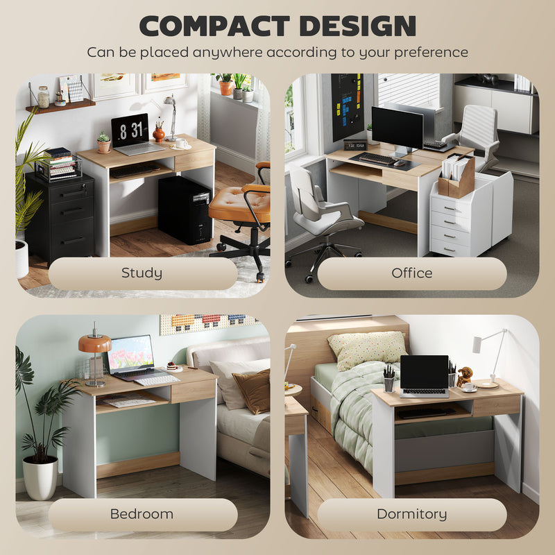 Compact Oak Computer Desk with Keyboard Tray and Drawer for Home Office by HOMCOM