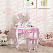 Pink Kids Dressing Table Set With Stool Mirror and Drawer by AIYAPLAY