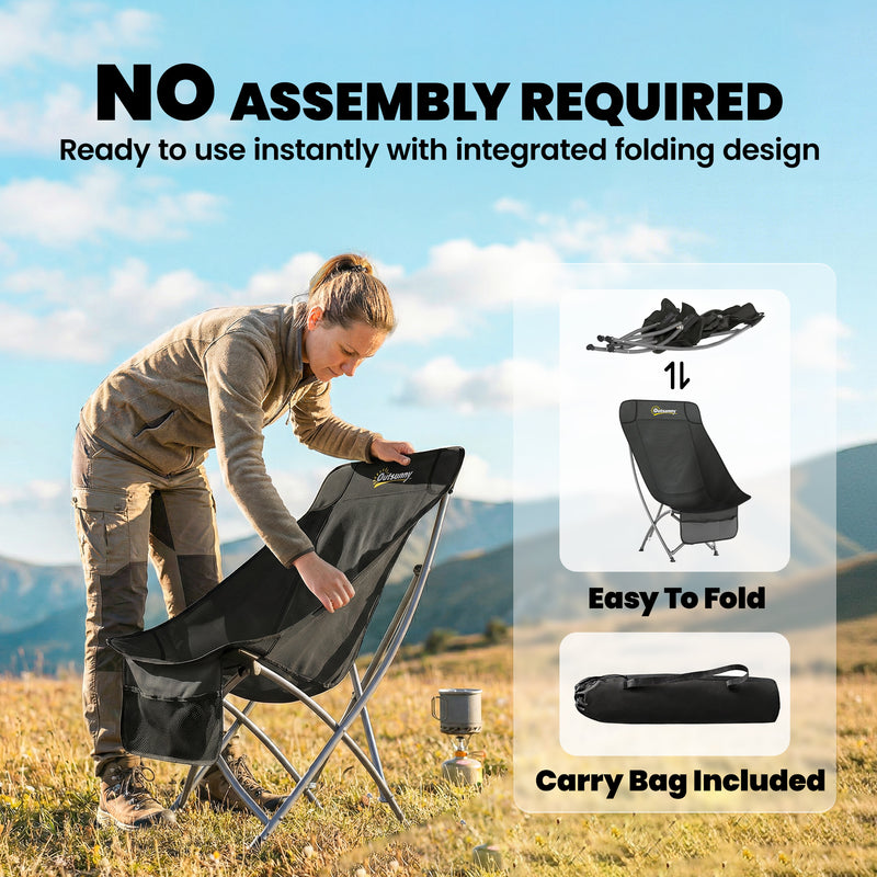 Folding Moon Camping Chair with Supportive Seat and Side Pocket for Outdoor Comfort Black