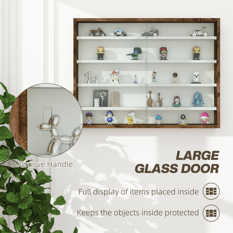 5 Tier Wall Display Cabinet With Glass Doors And Adjustable Shelves Rustic Brown by HOMCOM
