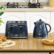 4 Slice Toaster and 17L Fast Boil Jug Kettle Set with Auto Shut Off and Crumb Tray Blue