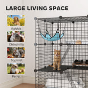 Modular Indoor Cat Enclosure with Adjustable Panels and Resting Hammock Black AOSOM