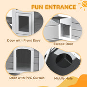 2 Storey Wooden Outdoor Cat House With Escape Door And Roof Access, Grey