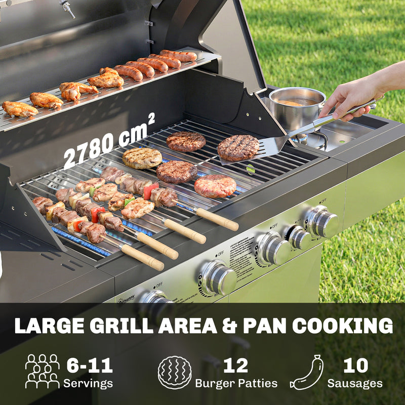 Gas Barbecue with 5 Burners for Easy Outdoor Cooking and Entertaining Black Outsunny