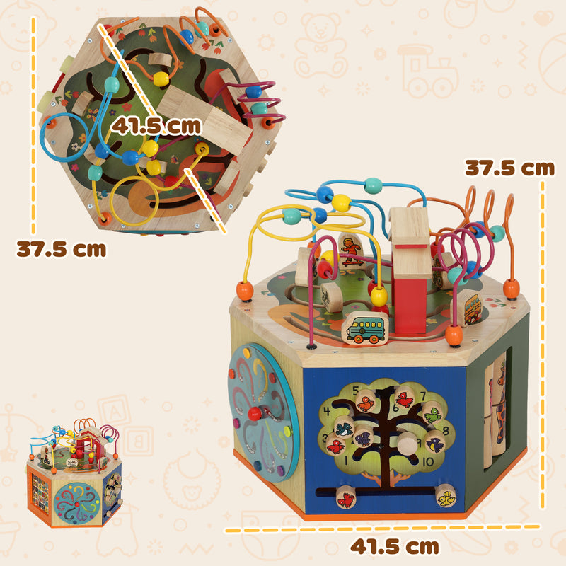 8 in 1 Wooden Activity Cube with Bead Maze and Shape Sorter for Toddlers 18 Months+ Natural AOSOM