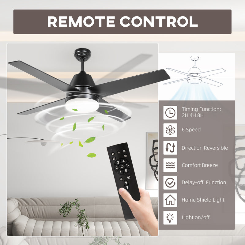 Ceiling Fan with LED Light and Remote Control Ideal for Low Ceilings Black and Walnut Brown AOSOM