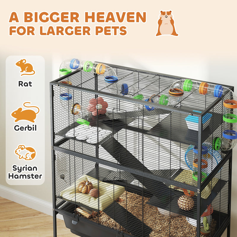 5 Tier Large Hamster Cage with Deep Tray and Storage Shelf for Rats and Gerbils by PawHut
