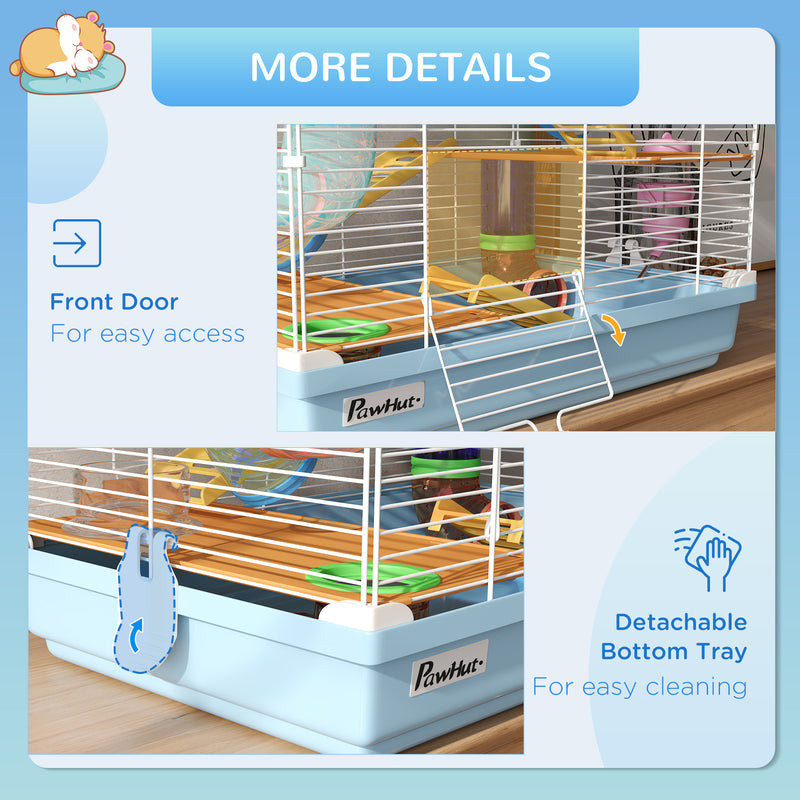 5 Tier Hamster Cage With Fun Tunnel Play Area For Small Pets, Light Blue AOSOM