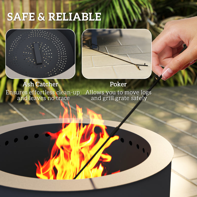 Portable 58cm Round Fire Pit with Grill Grate Ash Catcher and Poker for Garden BBQ by Outsunny
