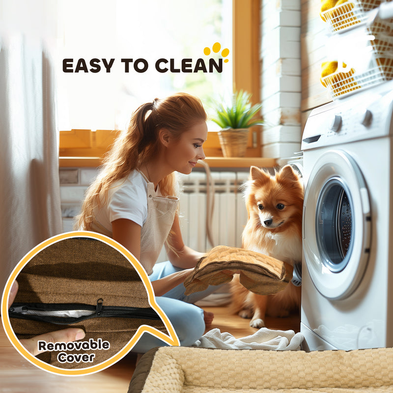 Large Calming Dog Bed with Removable Washable Cover and Anti Slip Base, Brown