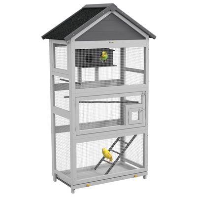 Wooden Bird Cage With Stand For Finches Parakeets And Small Birds Indoor Use, Grey