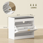 White Shoe Storage Bench For Entryway - Flip Drawer With Chevron Detail - Grey Cushioned Seat Homcom