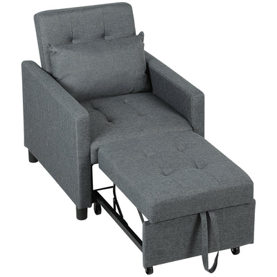 Dark Grey 3-in-1 Convertible Sleeper Chair with Adjustable Backrest and Footrest by HOMCOM