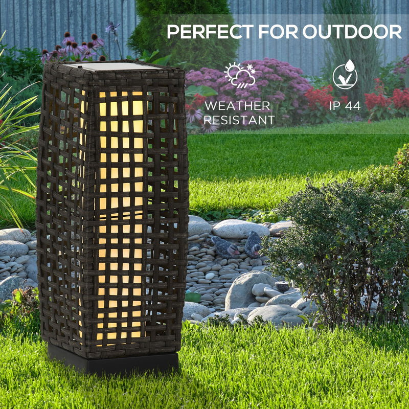 Grey Rattan Solar Garden Lantern with Auto On Off LED Light for Patio or Lawn Use