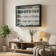 Wall Display Cabinet with Adjustable Shelves and Sliding Glass Doors for Ornaments Black AOSOM