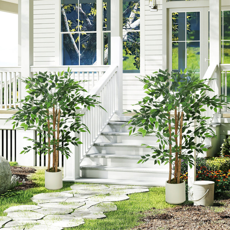 120cm Artificial Ficus Tree With Realistic Wood Trunk In Pot For Indoor Display Green