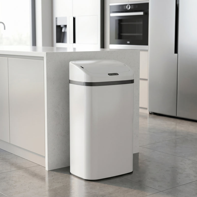 Sensor Kitchen Bin 48L Hands Free Waste Disposal with Soft Close Lid White Homcom