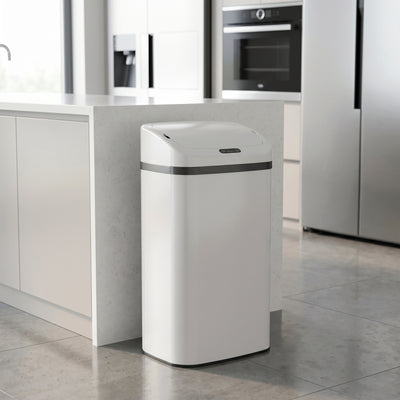Sensor Kitchen Bin 48L Hands Free Waste Disposal with Soft Close Lid White Homcom