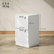 2 Drawer Lockable Filing Cabinet with Adjustable A4 File Bars for Office Storage White