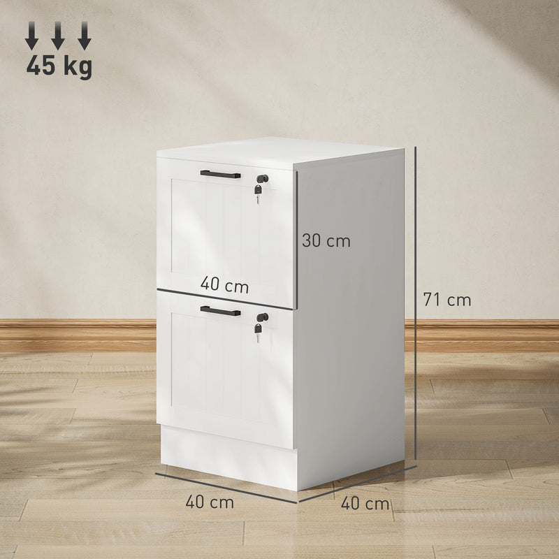2 Drawer Lockable Filing Cabinet with Adjustable A4 File Bars for Office Storage White