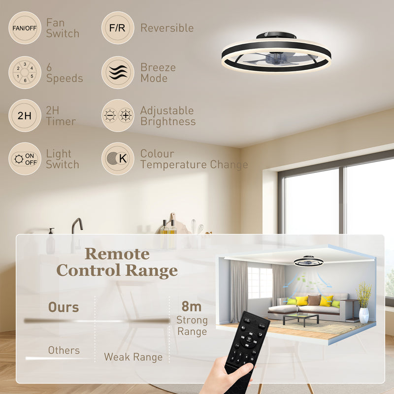Ceiling Fan with Adjustable Light for Year Round Comfort and Quiet Bedroom Use Black AOSOM