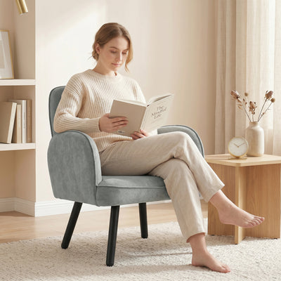 Velvet Armchair for Adults with Thick Cushion and Sturdy Frame for Living Room or Bedroom Grey Homcom