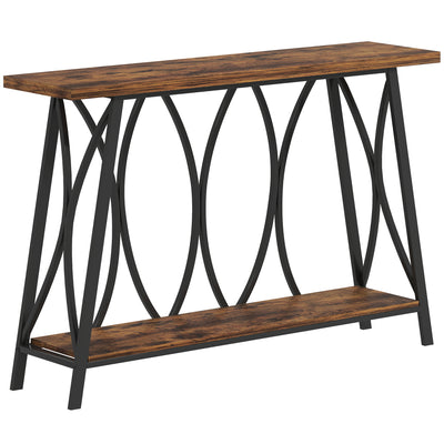Industrial Hallway Table For Narrow Spaces - Black Metal Frame & Rustic Brown Shelf - L120 x W30 x H80cm Homcom